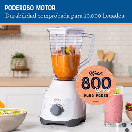 Licuadora Oster BLSTKAP-WRB-013 Kalimán – 2 Velocidades, 400W, Color Blanco con Vaso de Plástico
