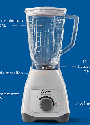 Licuadora Oster BLSTKAP-WRB-013 Kalimán – 2 Velocidades, 400W, Color Blanco con Vaso de Plástico