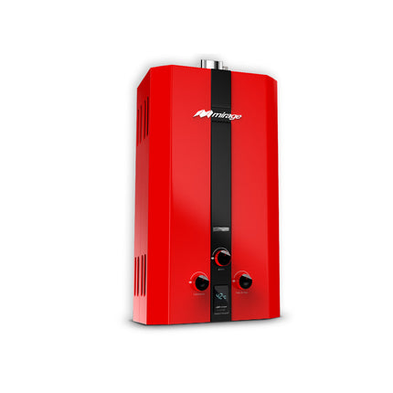 Boiler de Gas LP Mirage FLUX 16L/min | Baja Presión de Agua | Encendido Automático | Alta Capacidad | Color Rojo | Hasta 3 Servicios