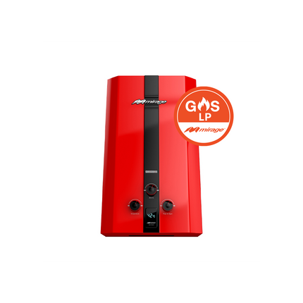 Boiler de Gas LP Mirage FLUX 10L/min | Baja Presión de Agua | Encendido Automático | Instantáneo | Color Rojo | Para 1-2 Servicios