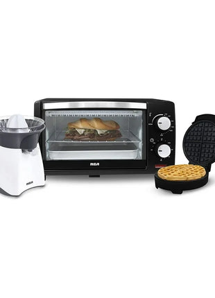 Combo Cocina RCA RC-CC – Horno Eléctrico 9L, Exprimidor de Jugos y Waflera Belga