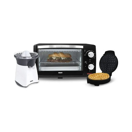 Combo Cocina RCA RC-CC – Horno Eléctrico 9L, Exprimidor de Jugos y Waflera Belga
