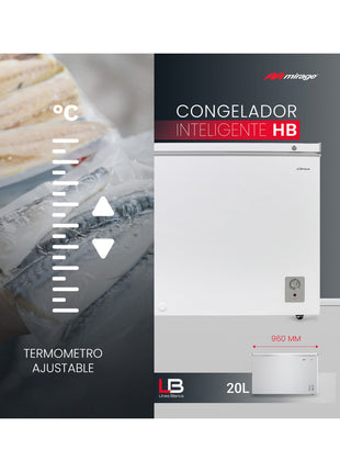 Congelador Horizontal Mirage HB 7 Pies³ | 198 Litros | Alta Eficiencia Energética | Tapa Abatible | Drenaje Frontal | Color Blanco