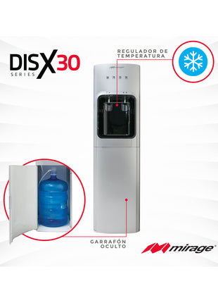 Dispensador de Agua Mirage DISX30 MDD30HC  | 3 Temperaturas | Carga Inferior | Compresor | Acero Inoxidable | 110 cm Alto