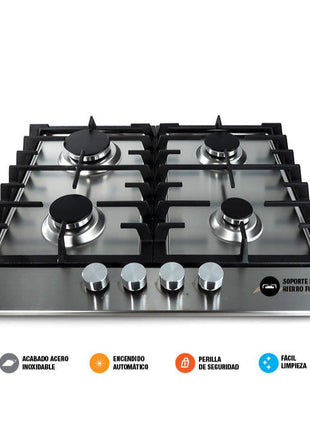 🔥 Parrilla SPARX MPS60GB de Gas | 4 Quemadores | Acero Inoxidable | Encendido Electrónico | Parrillas de Hierro Fundido | 60 cm de Ancho